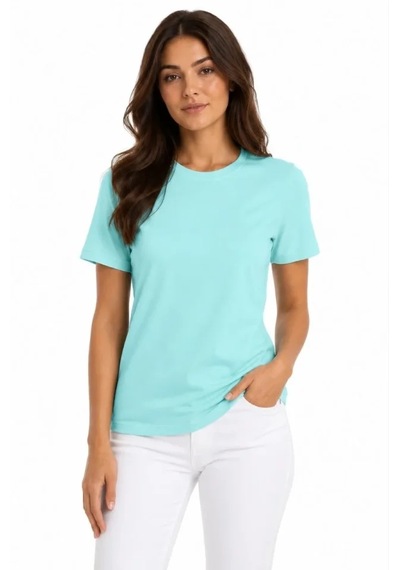 Modi T-shirt Bisiklet Yaka Slim Fit Likralı Tişört Günlük Basic Body - Turkuaz Açık Siyah