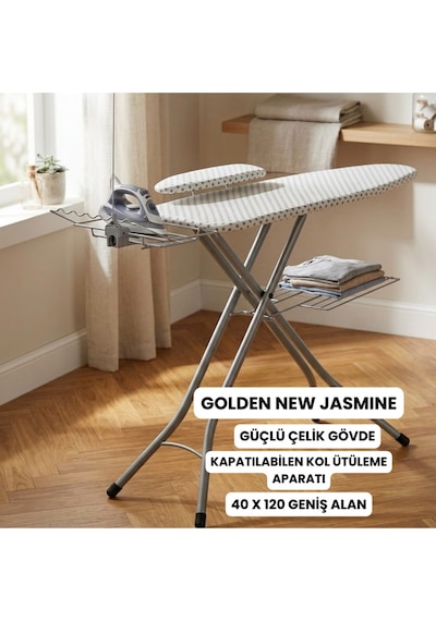 Uykula Evin Golden New Jasmine Ütü Masası 40x120 Cm Katlanabilir Buhar Kazanlı Uyumlu Ayarlanabilir Beyaz