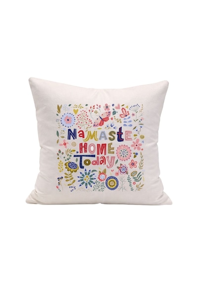 Namaste Home Today Yazılı Bohem Çiçek Desenli Dekoratif Yastık Kılıfı Çok Renkli