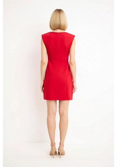 Benerly Kadın Kolsuz Mini Elbise Bisiklet Yaka Kemerli Bodycon Kesim Esne Kırmızı