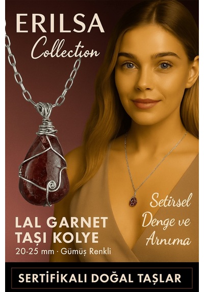 Sertifikalı Gümüş Tel Sargılı Doğal Lal Garnet Granat Taşı Kolye 20-25 Mm Tutku Ve  Taşı Koyu Vişne