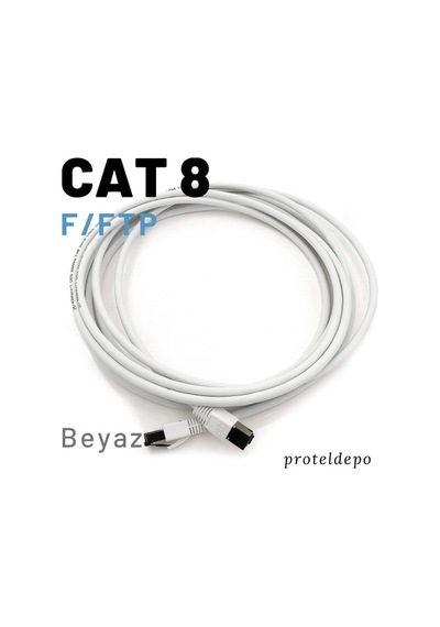 Irenis CAT8 Kablo F/FTP LSZH Ethernet Network LAN Ağ Kablosu 1 M-Beyaz