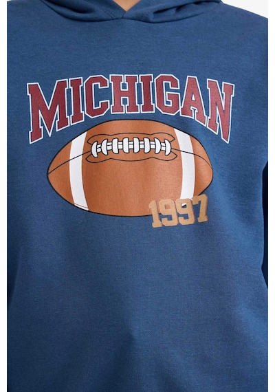 Defacto Erkek Çocuk Kapüşonlu Baskılı İçi Yumuşak Tüylü Sweatshirt G5564a825cwın179 İndigo-ın179