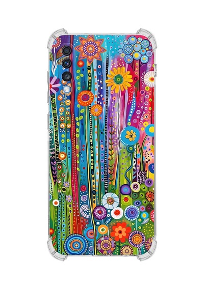 Printify Samsung Galaxy A70s İle Uyumlu Düşlerin Dansı Serisi Folklorik Bahçe Tasarımlı Uv Baskılı Köşe Korumalı Antişok Kılıf Şeffaf