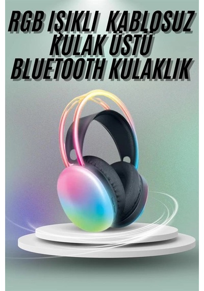 Mey İthalat Kulak Üstü Kablosuz Bluetooth Kulaklık Unısex Renkli Işıklı Kulaklık