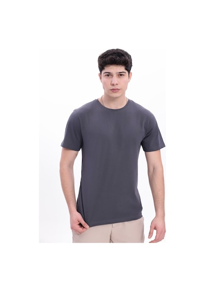 Myrab Denim Erkek Krem Basic Tişört Regular Fit Bisiklet Yaka %100 Pamuk 30/1 Süprem Kumaş Günlük T-shirt Antrasit