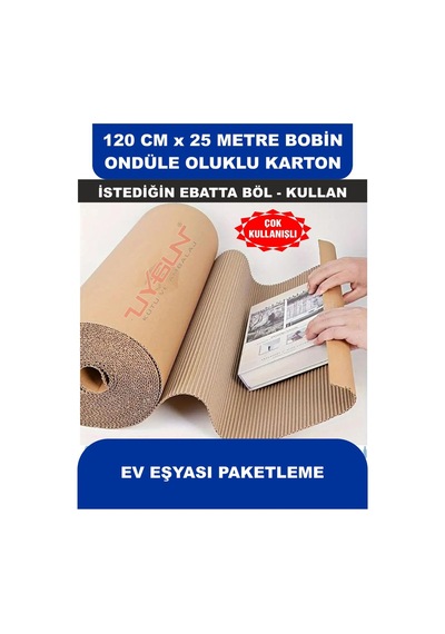 120 Cm X 25 Metre Bobin Ondüle Oluklu Karton, Kargo Kartonu, Paketleme Kartonu 25 Adet