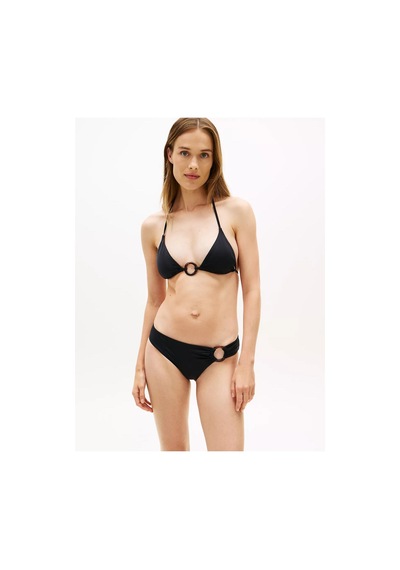 Tommy Hilfiger Kadın Suni Kaplumbağa Kabuğu Desenli Halkadan Metalik Detaylı Siyah Bikini Üstü-15043
