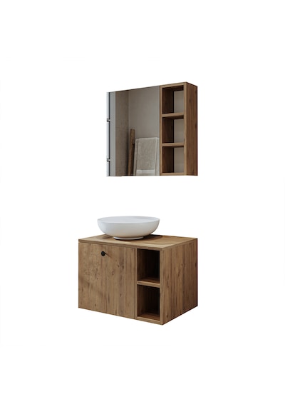 Lotus Lavabolu Mdf 65 Cm Banyo Dolabı + Aynalı Üst Dolap Atlantik Atlantik Çam