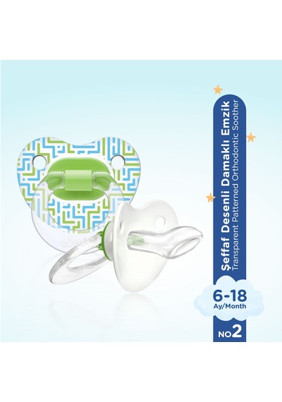 Wee Baby Şeffaf Desenli Damaklı Emzik No:2 Yeşil 6-18 Ay