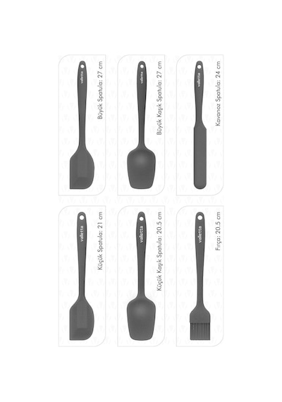 Drongo Isıya Dayanıklı Yanmaz Yapışmaz Silikon Spatula Seti 6 Parça Gri