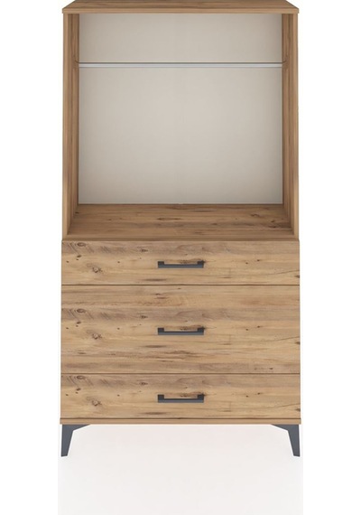 Arges Dolap Tek Raflı 3 Çekmeceli Tek Askılı 88x30x163 Çam-çam Çam