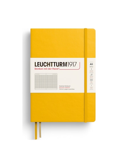 Leuchtturm1917 Not Defteri Orta Boy A5 , Sert Kapak, 251 Numaralandırılmış Sayfa, Kareli, Ayçiçeği Sarı