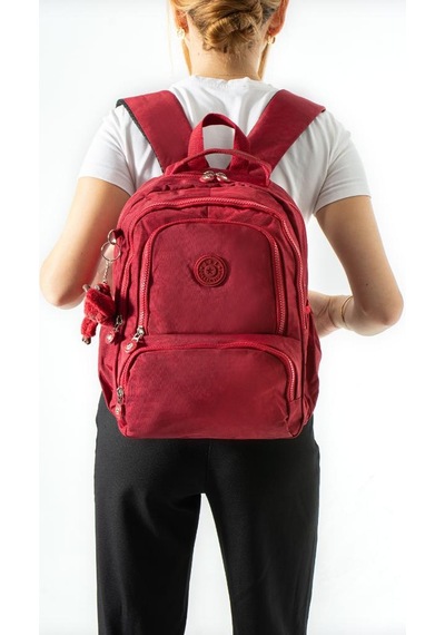 Unisex Okul Çantası Lise Ortaokul Üniversite Sırt Çantası 40 30 Cm Hafif Klinkır Kumaş Çok Cepli 4h Bordo