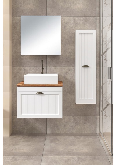 %100 Mdf 65 Cm Aren Banyo Dolabı + 30 Cm Aren Boy Dolabı Beyaz