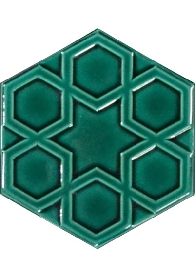 Armada Çini 15x17 Cm Rölyefli Yıldız Yeşil Altıgen Çini Karo