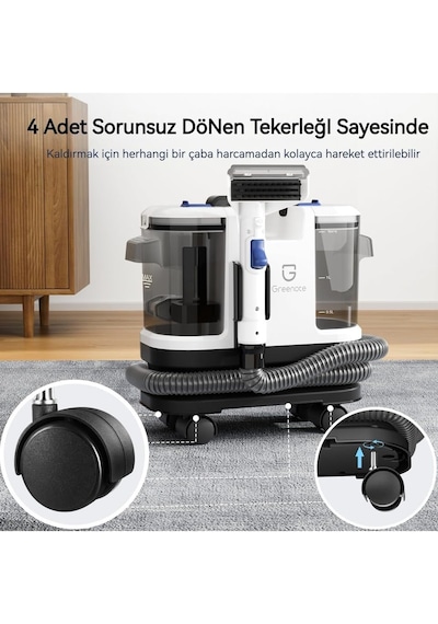 Greenote Halı/koltuk Yıkama Makinesi Ve Spot Temizleyici Sofa, Halı Ve Araç İçin Uygun, Güçlü Islak/kuru Vakum, 1.8 L Su Tankı, Tekerlekli Tasarım