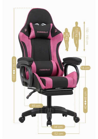 Fashcolle Dynamic Air Kumaş Pembe-siyah Masajlı Oyuncu Koltuğu