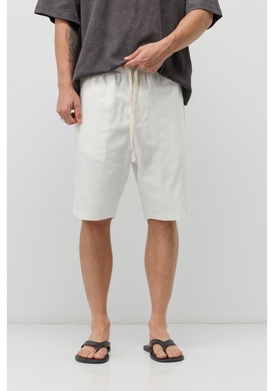 Vamos Basic Oversize Keten Şort Ekru