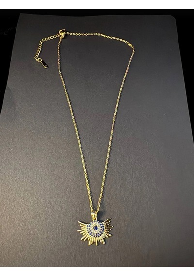 Gold Renk Zirkon Taş Ve Nazar Detaylı Kolye Altin