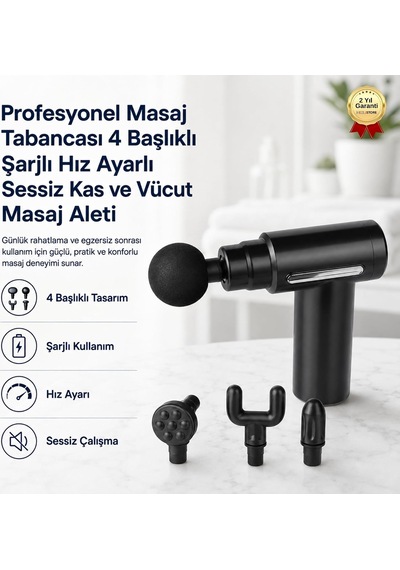 Profesyonel Masaj Tabancası 4 Başlıklı Şarjlı Hız Ayarlı Sessiz Kas Ve Vücut Masaj Aleti Başlık Bu