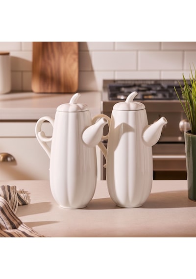 Porsima 17019 2li Pumpkin Porselen Çok Amaçlı Sunum Ve Servis Yağdanlığı Yağlık Sirkelik Yağdanlık 600+600 Ml Beyaz