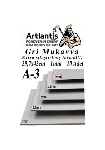 A3 Mukavva Gri 1.0mm 10 Adet 1 Paket 29.7x42 Cm A-3 Mukavva 1,0 Mm Kalınlığında A-3 Mukavva 1 Adet