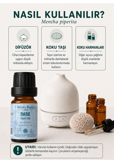 Minia Bahçe Bitki Ve Sanat Atölyesi Nane Uçucu Yağı Saf ve Katkısız Bitkisel Uçucu Yağ 10 ML