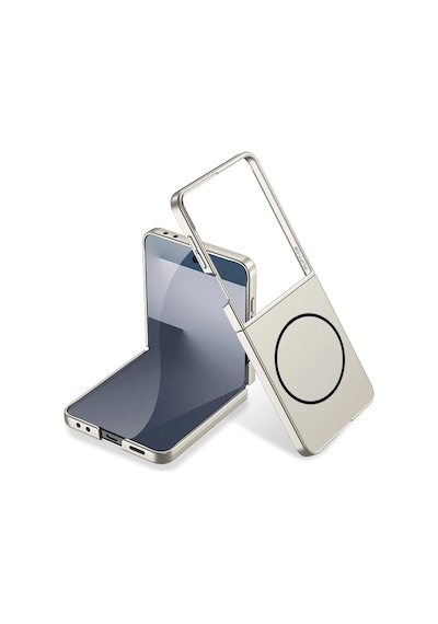 Samsung Uyumlu Galaxy Z Flip 7 Kılıf Wireless Şarj Özellikli Zore Kıpta M-safe Kapak Titanyum