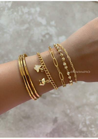 4'lü Gold Zincir Kadın Bileklik Set Kombin - Kelebek Gold Yıldız Dörtlü Kadın Bileklik Kombin Altın Altın