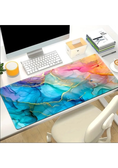 Sge Teknoloji 65x25 Cm Renkli Mermer Temalı Kaydırmaz Taban Speed Yüzey Oyuncu Mouse Pad Gaming