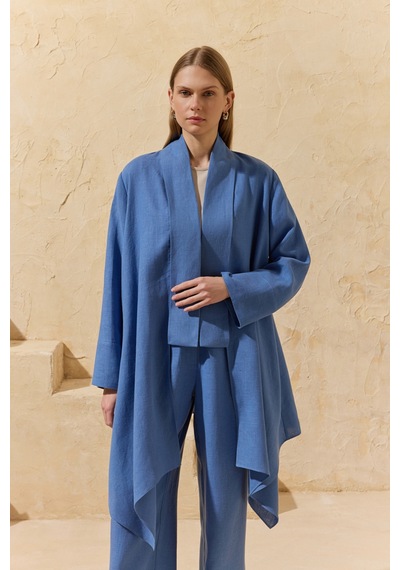 Aker İndigo Şal Yaka Keten Kimono İndigo İndigo