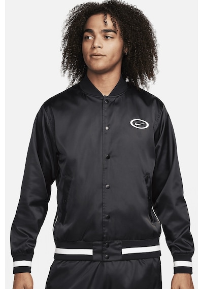 Nike Dna Crew Woven Loose Fit Basketball Jacket Erkek Bol Kesim Cıt Cıt Kapamalı Spor Ceket Siyah Siyah