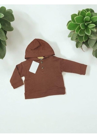 Çikoby Erkek Bebek Yan Cep Detaylı Kapüşonlu Sweatshirt-14871 Kahverengi