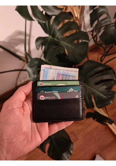 Prava Deri Suni Deri Basic Yatay Unisex Kredi Kartlık Siyah