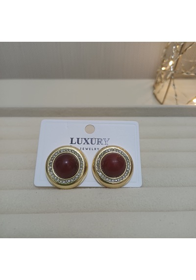 Bordo Taşlı Küpe