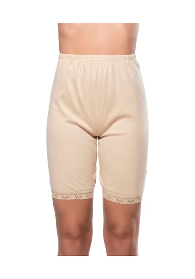 Özkan Underwear Özkan 0114 3'lü Paket Kadın %100 Pamuklu Ağlı Model Ribana Esnek Rahat Kalıp Yumuşak Paçalı Diz Üstü Kısa Tayt Ten