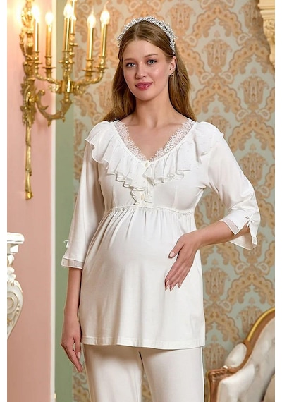 Cossy By Aqua 25137 Hamile Lohusa Truvakar Kol Pijama Takımı-krem