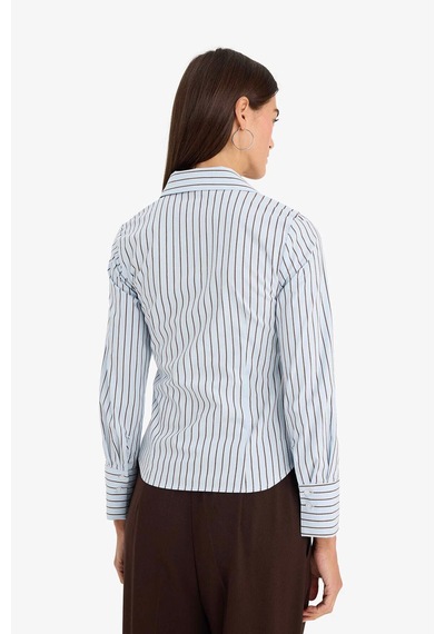 Defacto Fitted Çizgili Poplin Gömlek F9209ax26spbe366 Mavi-be366
