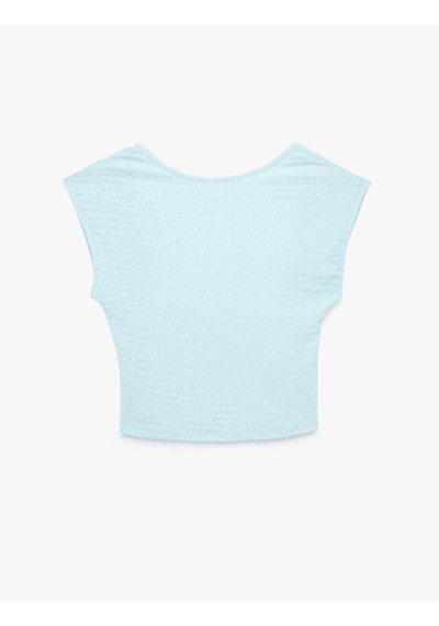 Koton Bürümcük Kumaş Dokulu Slim Fit Kolsuz Sırt Detaylı Crop Tişört Mavi 6sak50421ek