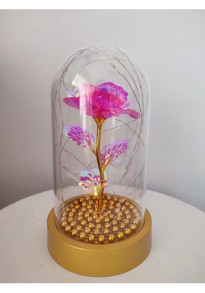 Pembe Gül Sarı Tabanlı Işıklı Fanus