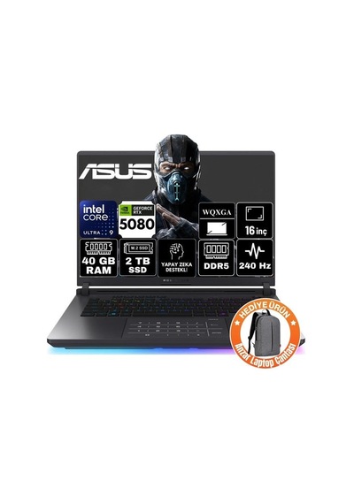 Asus Rog Strix G16 G614FRS5112P324 R9-9955HX RTX 5070 Tİ 12 GB 40 GB 2 TB SSD 16" Free Dos QHD+  Dizüstü Bilgisayar