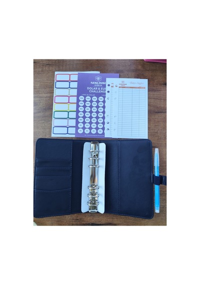 Bütçe Planlayıcı Para Organizeri - Suni Deri Kilitli Ajanda Lacivert Sticker Hediyeli