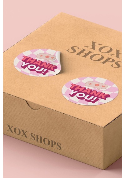 Pembe Damalı Thank You Sticker 3x3cm St2197 Çok Renkli