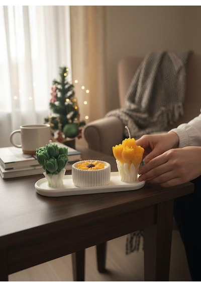 Dekoratif 4lü Mum Set Kokulu El Yapımı Hediyelik Ve Özel Günler Çok Renkli