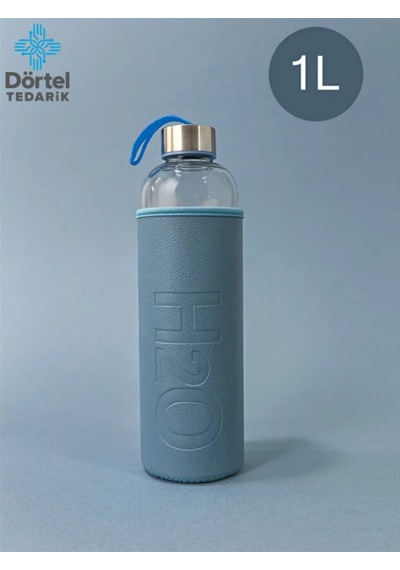 H2o Deri Kılıflı Cam Matara 1000 Ml Mavi
