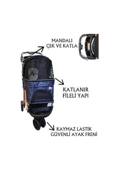 Tommy Evcil Hayvan Arabası 87x50x107cm Lacivert Max 20 Kg