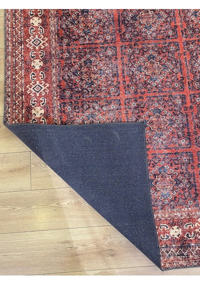 Çam Halı Anatolia 32-059 Etnik Afgan Halısı Desenli Dokuma Tabanlı Yıkanabilir Şönil Salon Ve Oda Halısı Kırmızı - Bordo