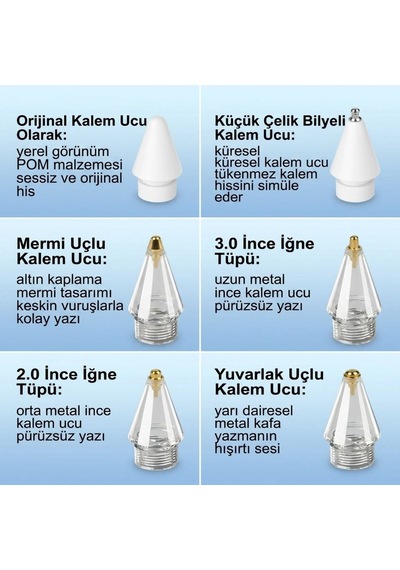 6 Adet Farklı Uçlı Universal Dokunmatik Kalem Ucu Tablet Ve Telefon Uyumlu Stylus Pen Yedek Başlıkları 5705 Diğer