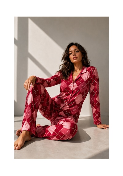 Fit Women Kadın Uzun Kol Pamuklu Kırmızı Pijama Takımı